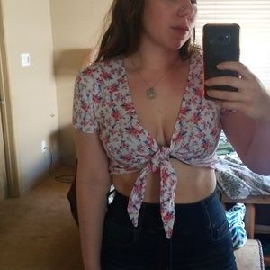 Floral twist tie crop top